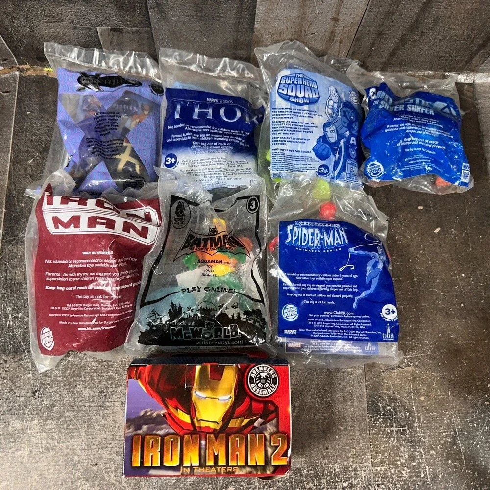 Super Hero Kids‎ Meal Toys Lot of 8 - Iron Man Batman Spider Man Thor Xmen